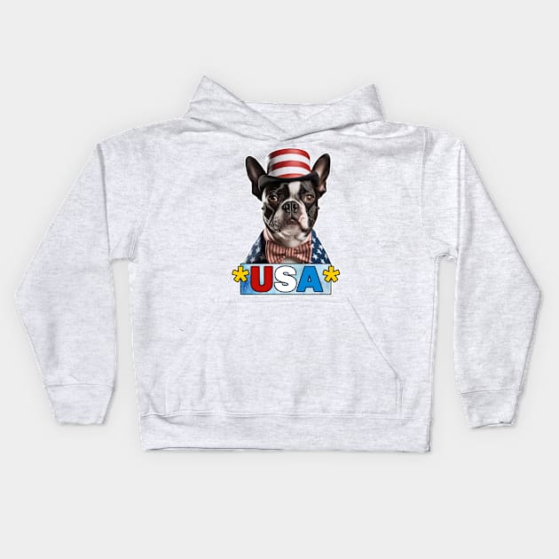 Boston Terrier USA Kids Hoodie by Corrie Kuipers